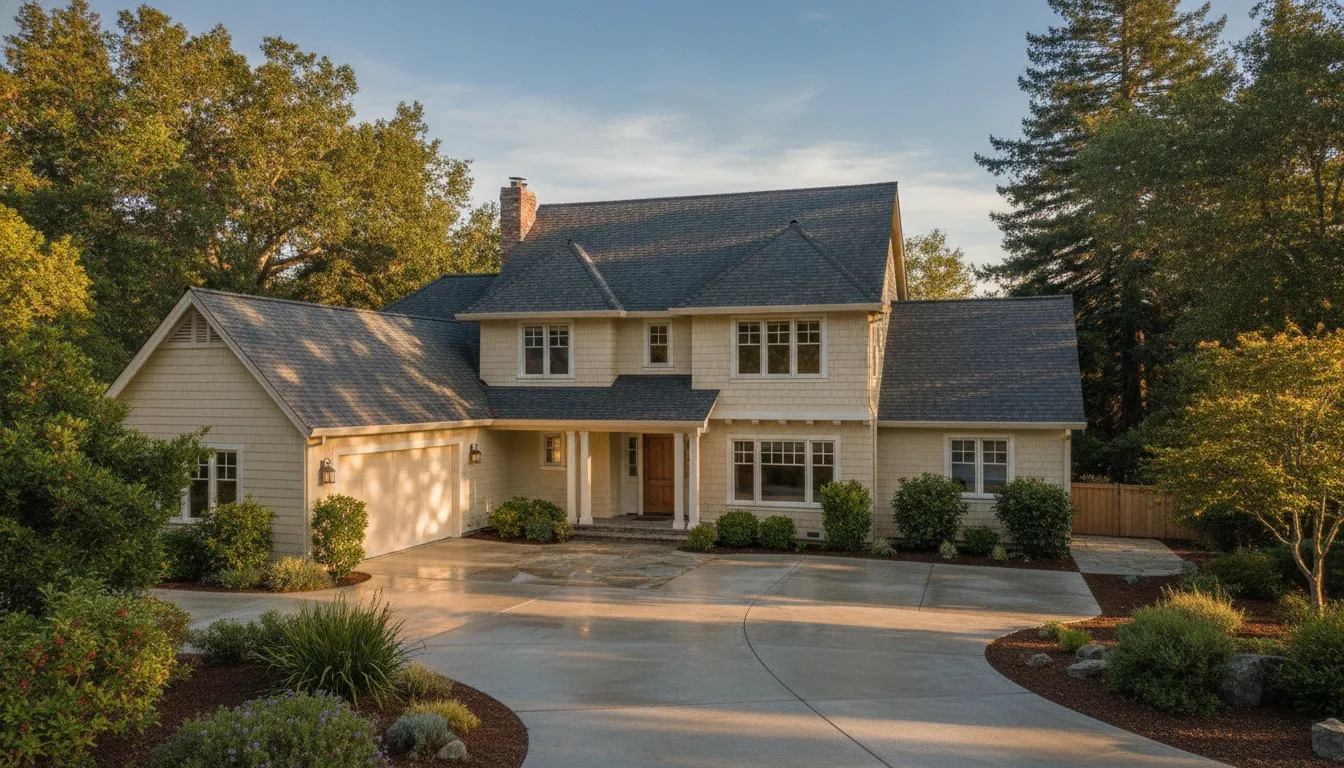 Modern two-story home with pristine driveway and landscaping in Santa Rosa residential area, showcasing quality exterior main